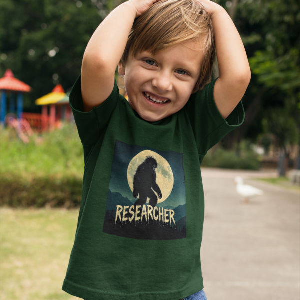 Kids Bigfoot Researcher Tee — Vintage Sasquatch Moon Graphic