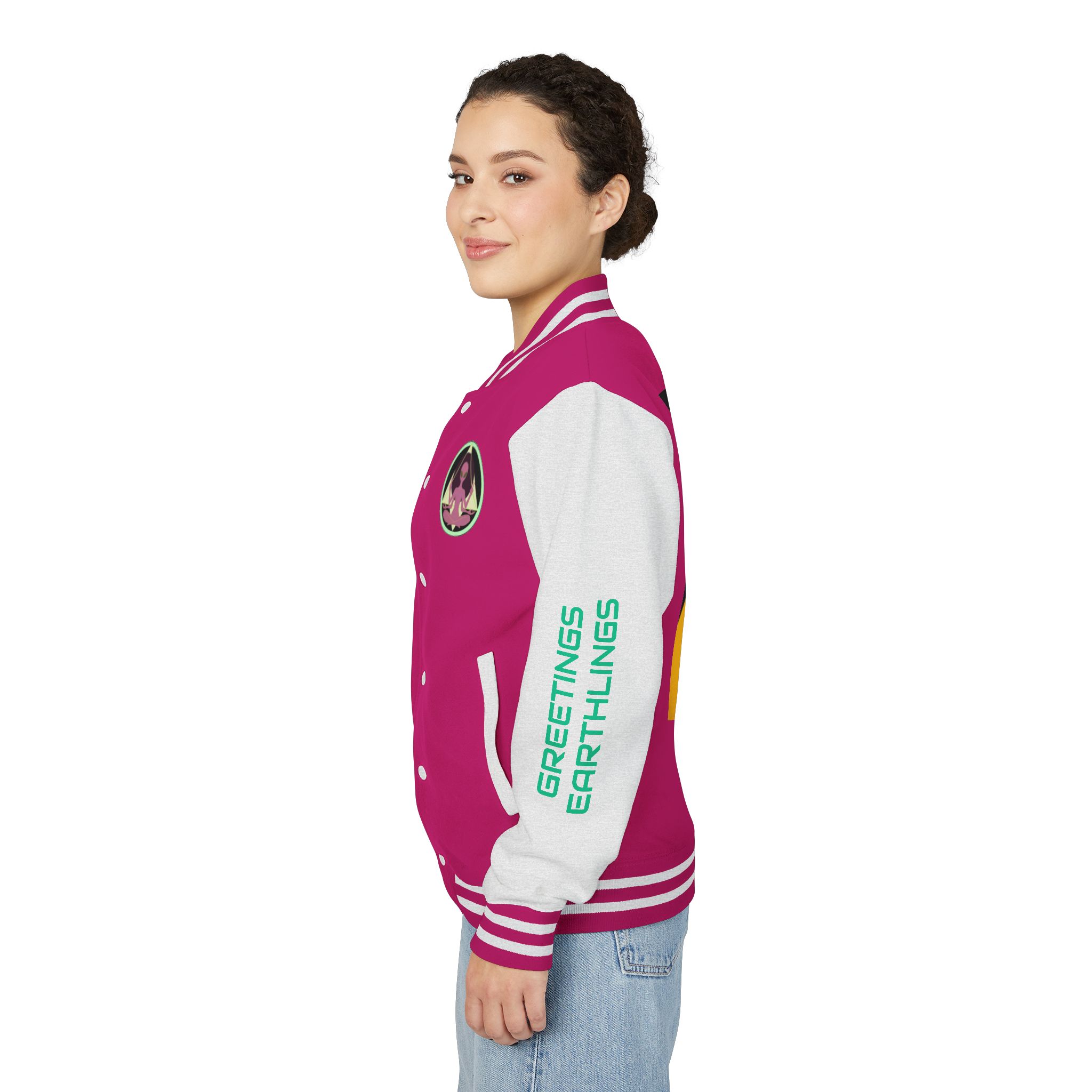 "Greetings Earthlings" Alien Varsity Jacket - Image 5