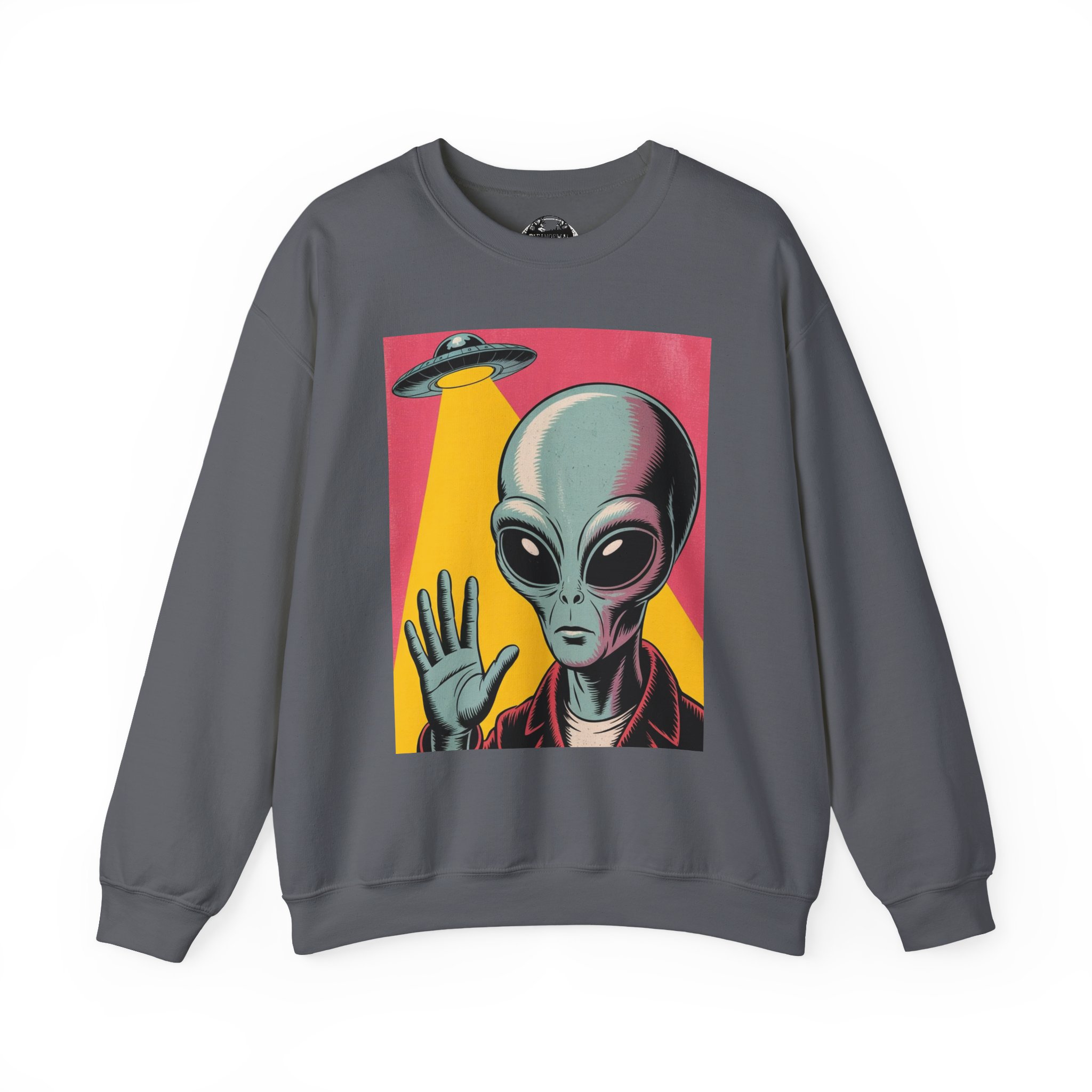 Alien Greeting Crewneck Sweatshirt — Retro UFO Art - Image 25