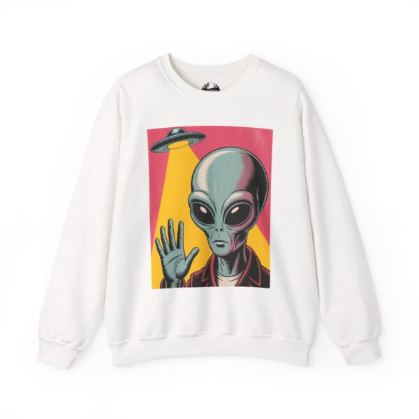Alien Greeting Crewneck Sweatshirt — Retro UFO Art