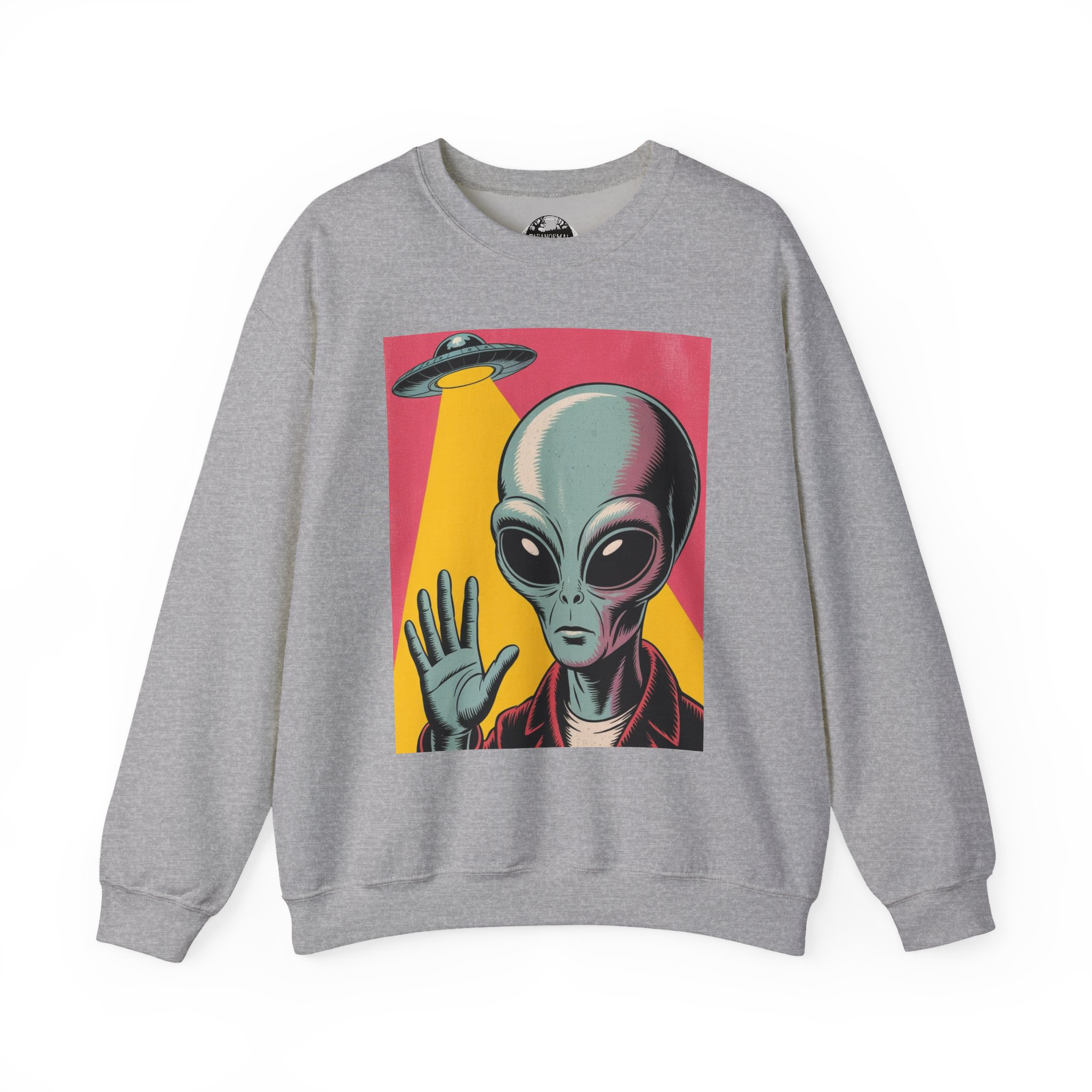 Alien Greeting Crewneck Sweatshirt — Retro UFO Art - Image 10