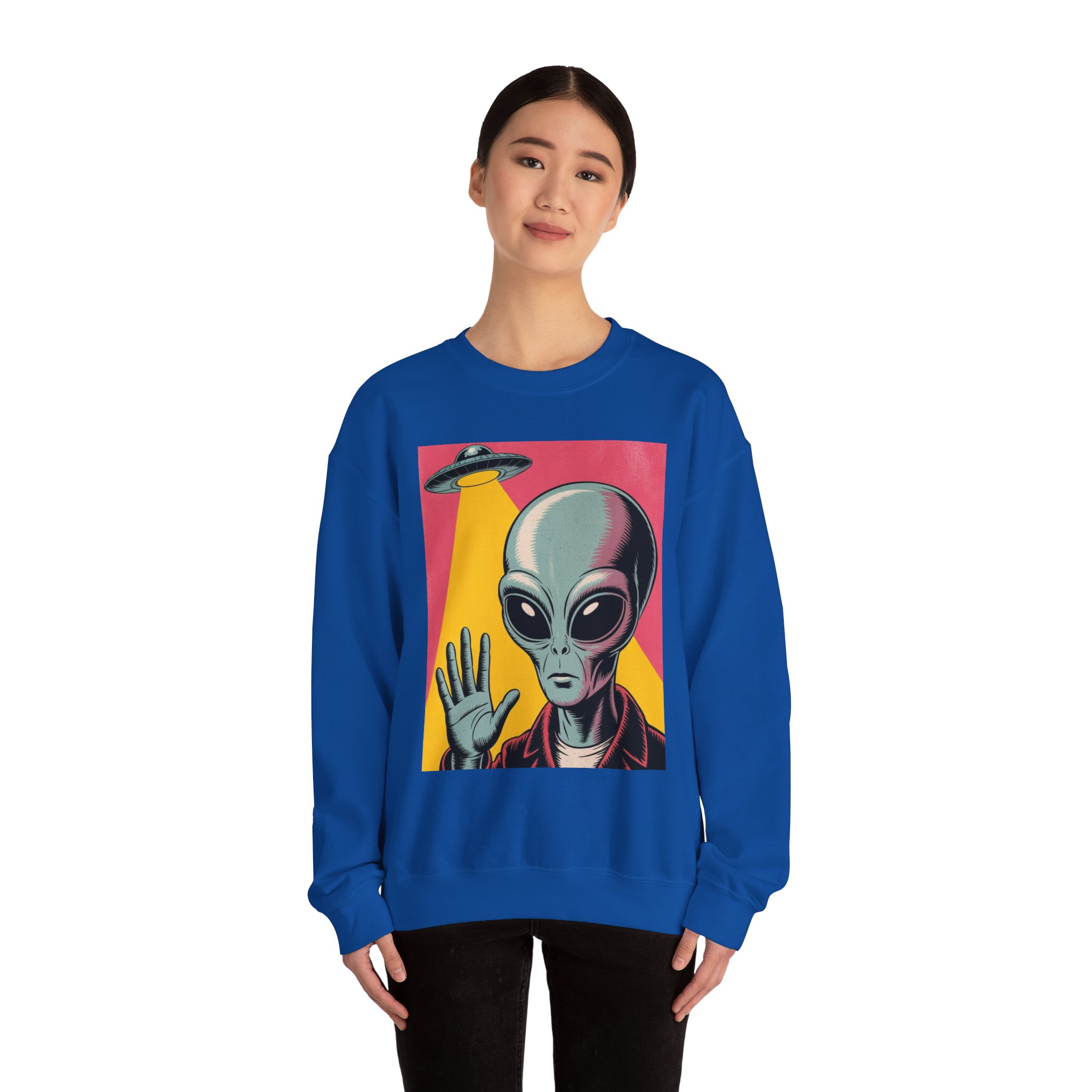 Alien Greeting Crewneck Sweatshirt — Retro UFO Art - Image 30