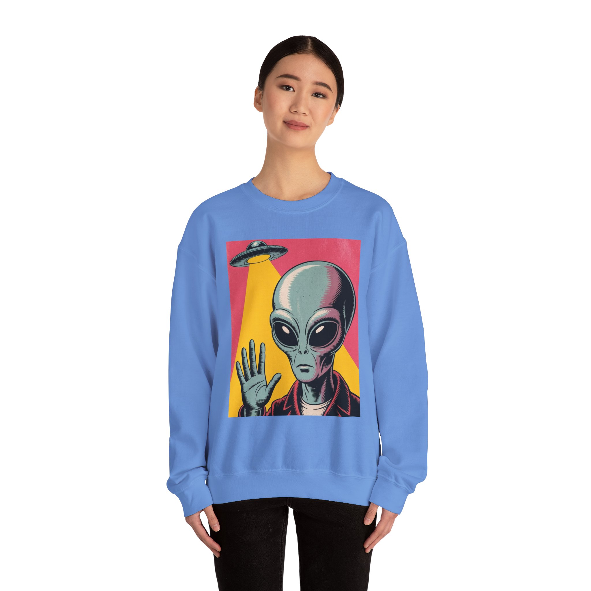 Alien Greeting Crewneck Sweatshirt — Retro UFO Art - Image 24