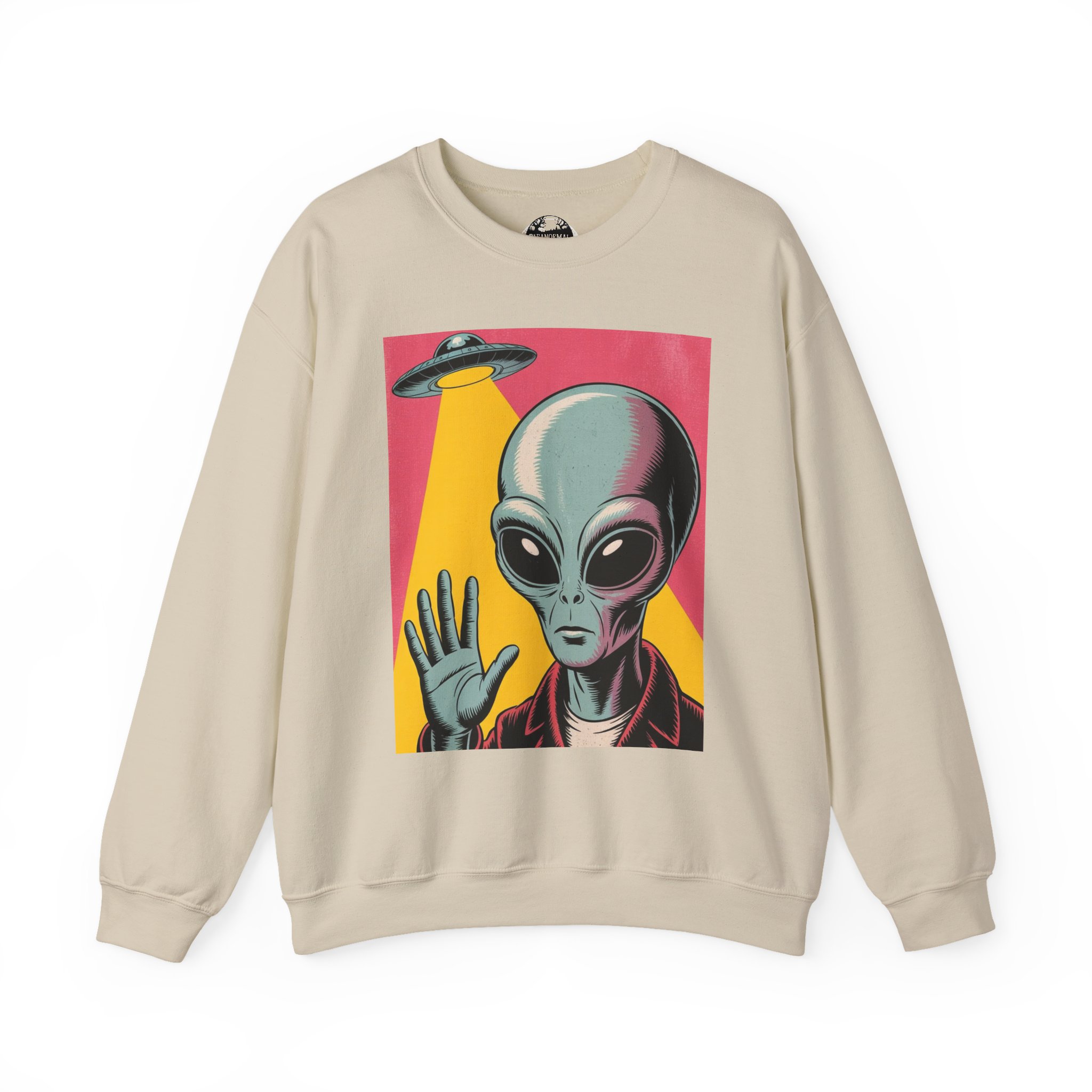 Alien Greeting Crewneck Sweatshirt — Retro UFO Art - Image 7