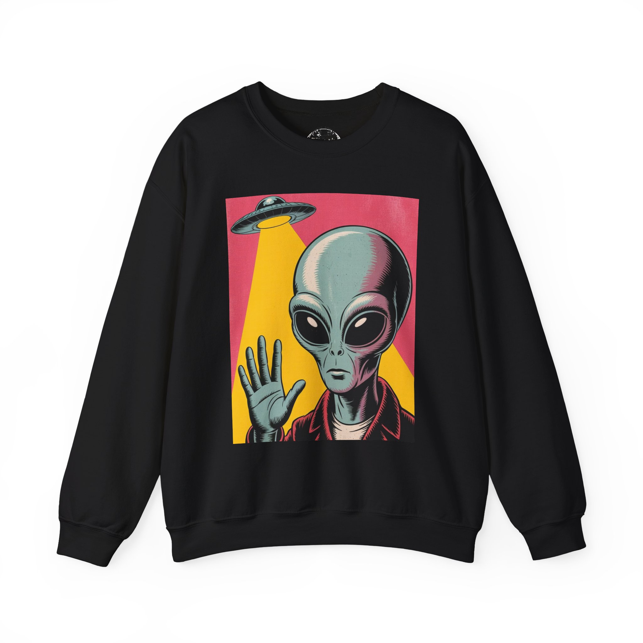 Alien Greeting Crewneck Sweatshirt — Retro UFO Art - Image 4