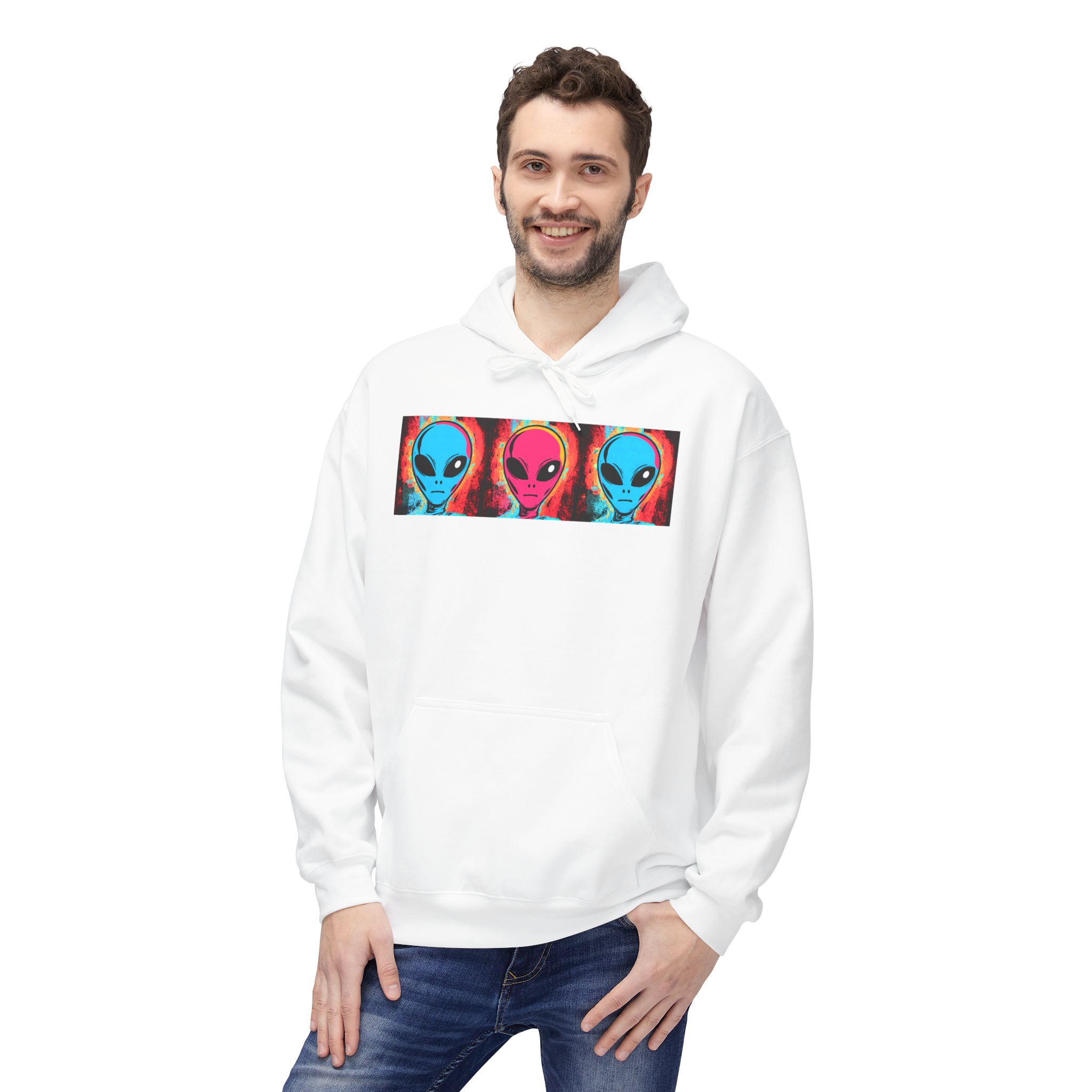 Alien Triptych Hoodie — Retro Psychedelic Extraterrestrial Graphic Pullover - Image 4