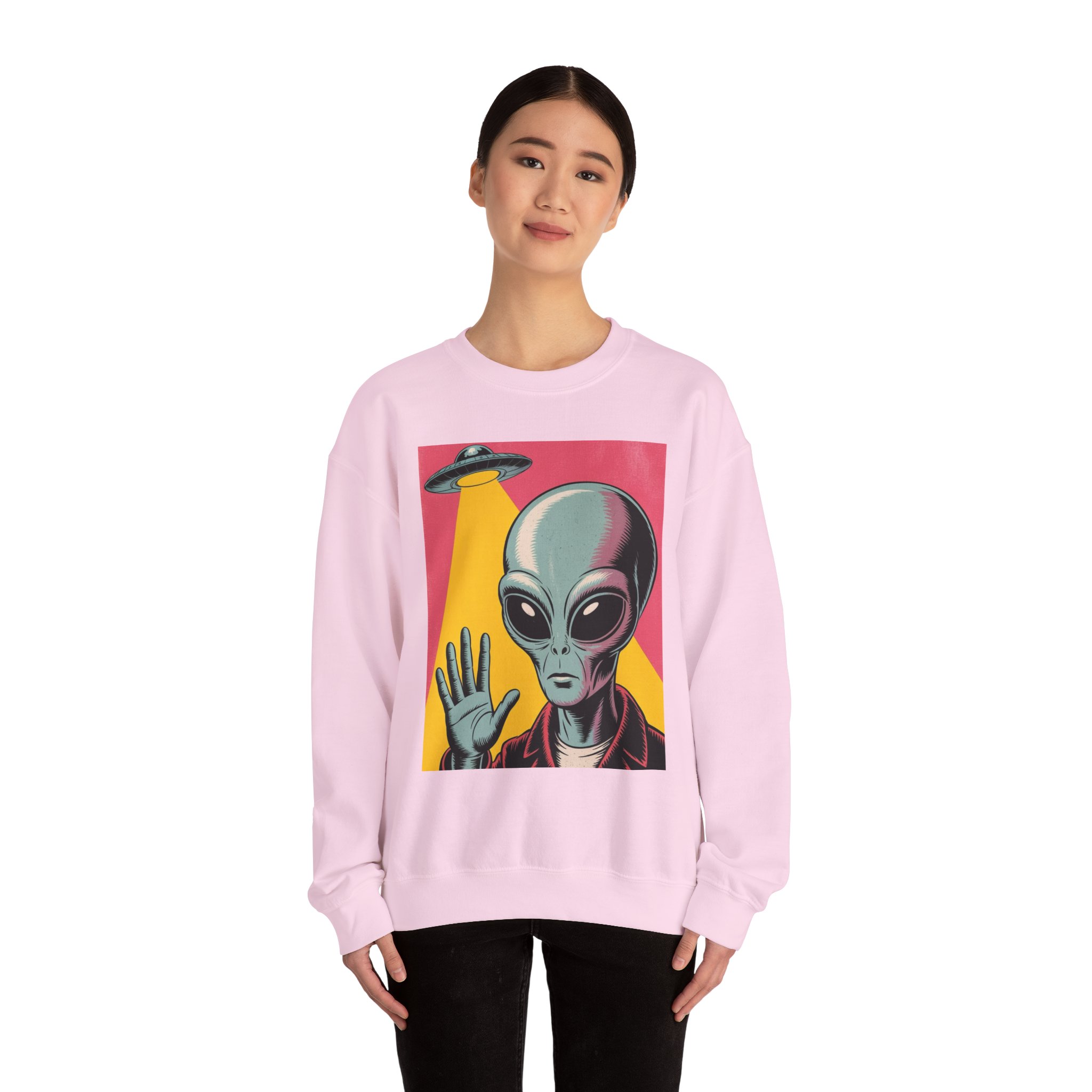 Alien Greeting Crewneck Sweatshirt — Retro UFO Art - Image 36